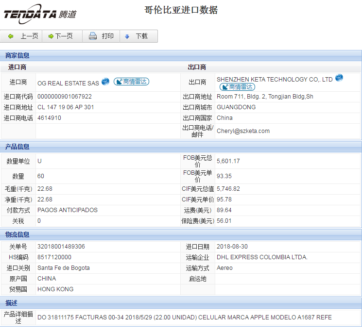 海关数据,进出口数据,进口数据,MK SPORTS集团官网,贸易,哥伦比亚